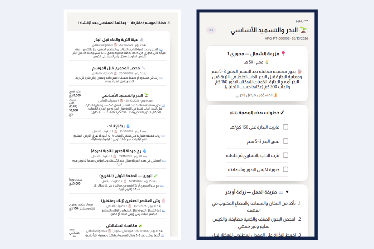 خطة موسم القمح في TRUST، ومهمة البذر على جوال العامل بشرحها وخطواته