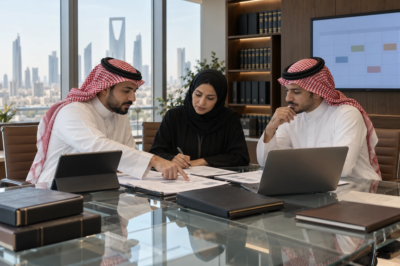 فريق مكتب محاماة سعودي يناقش ملف قضية